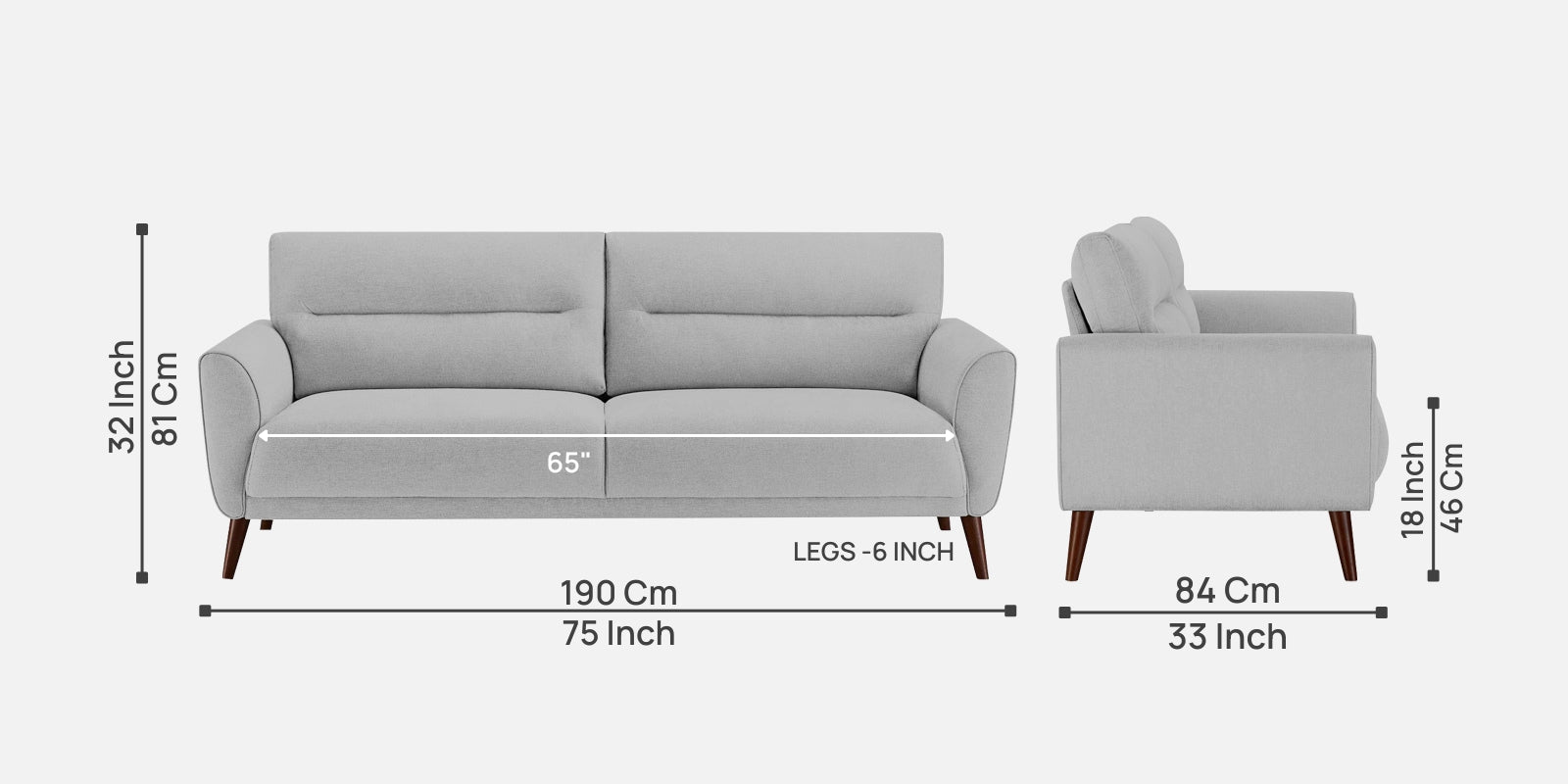 Castro Fabric 3 Seater Sofa In Lit Grey Colour