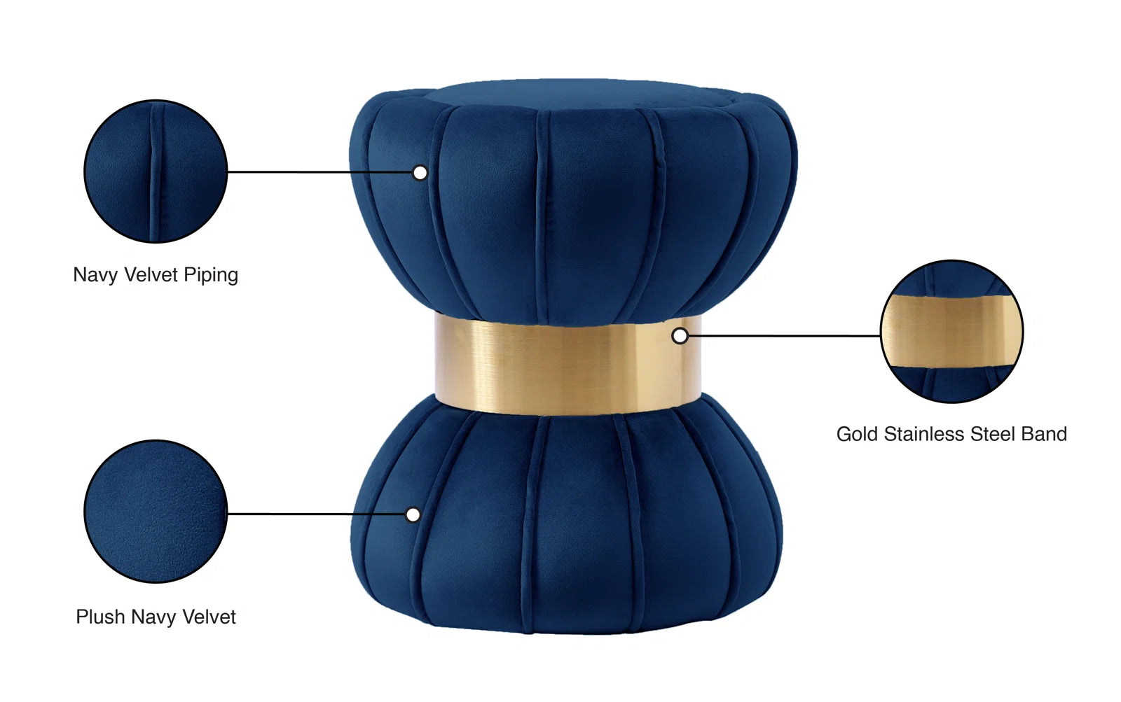 Muffy Velvet Pouffe In Imperial Blue Colour