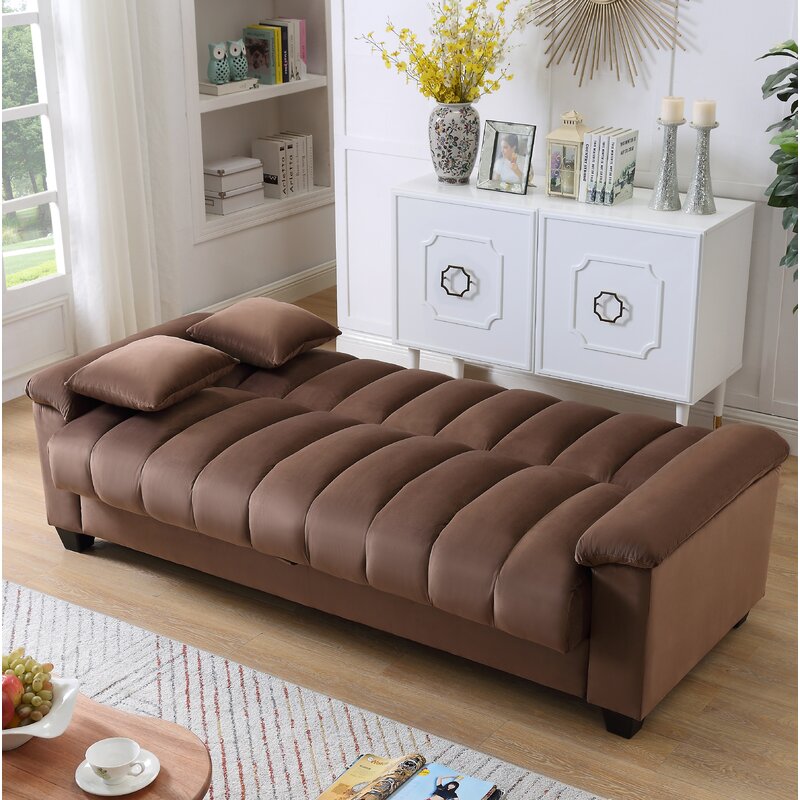 Kavan Velvet 3 Seater Convertible Sofa Cum Bed In Mocha Brown Colour With Storage - Febonic Living