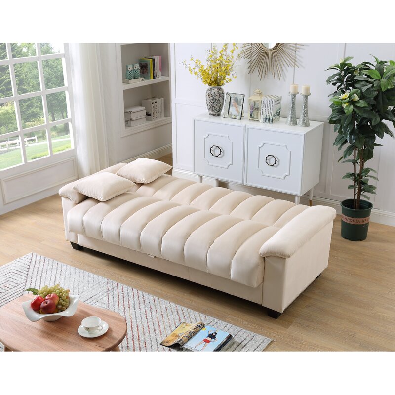 Kavan Velvet 3 Seater Convertible Sofa Cum Bed In Camel Beige Colour With Storage - Febonic Living