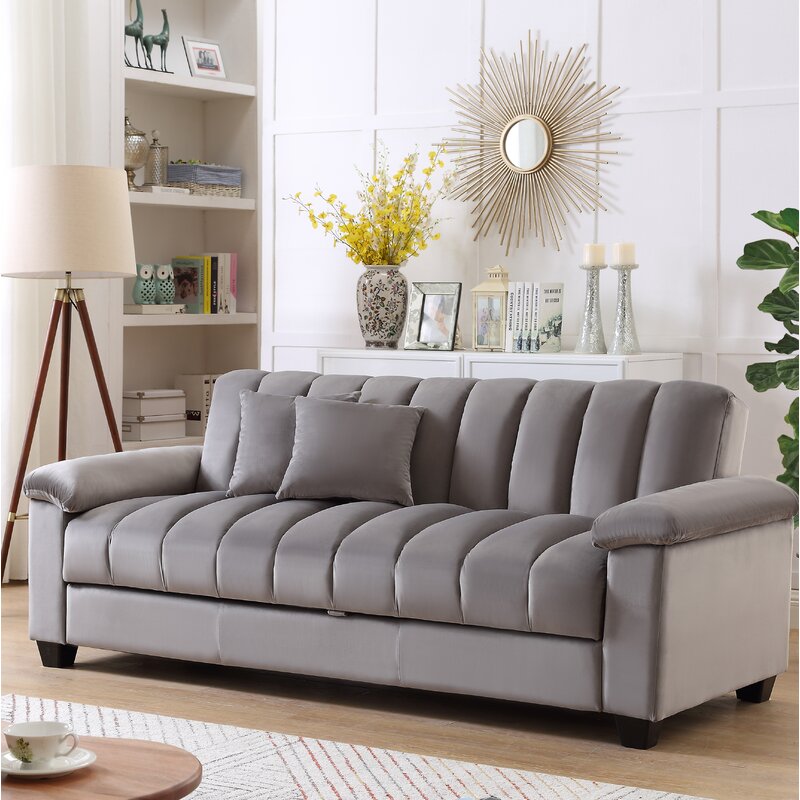 Kavan Velvet Seater Convertible Sofa Cum Bed In Pubble Grey Colour W