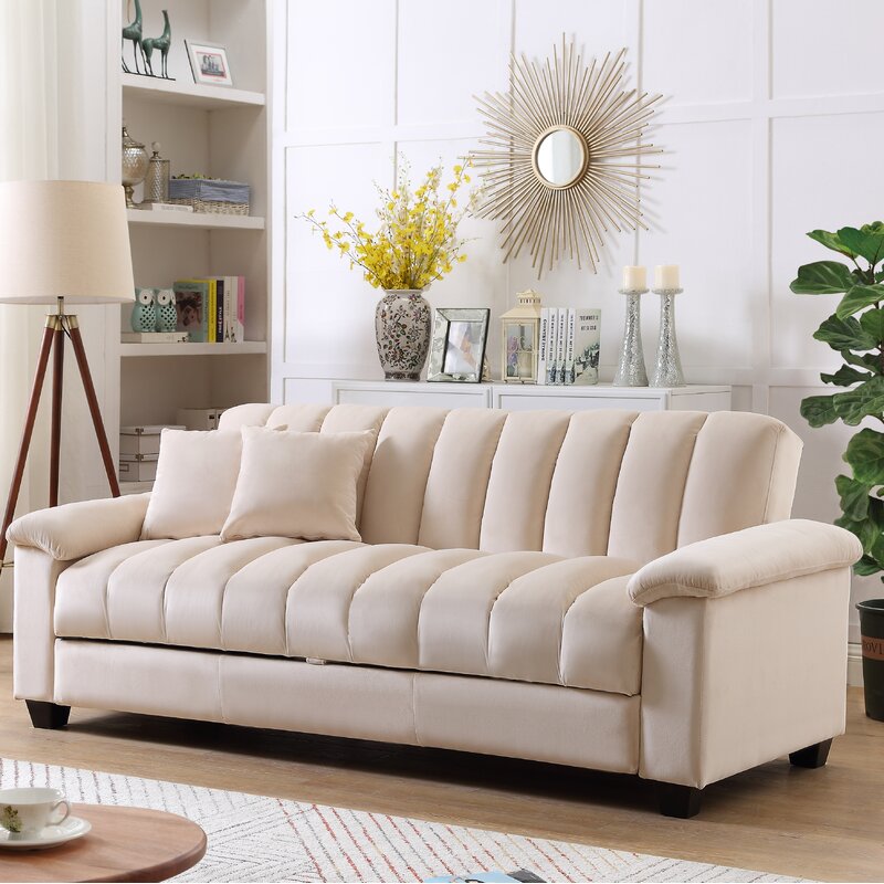 Kavan Velvet 3 Seater Convertible Sofa Cum Bed In Camel Beige Colour With Storage - Febonic Living