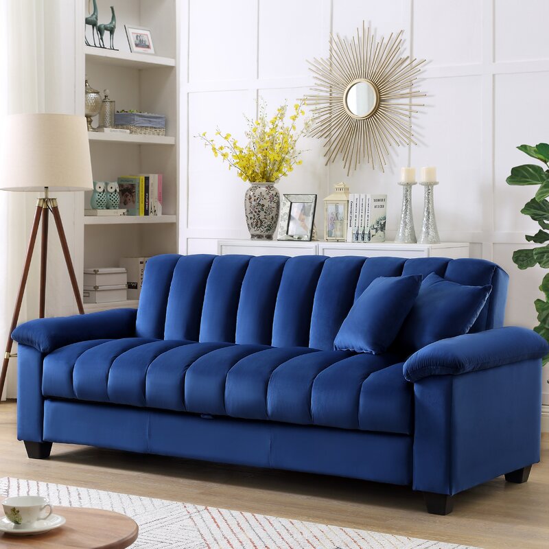Kavan Velvet 3 Seater Convertible Sofa Cum Bed In Imperial Blue Colour With Storage - Febonic Living