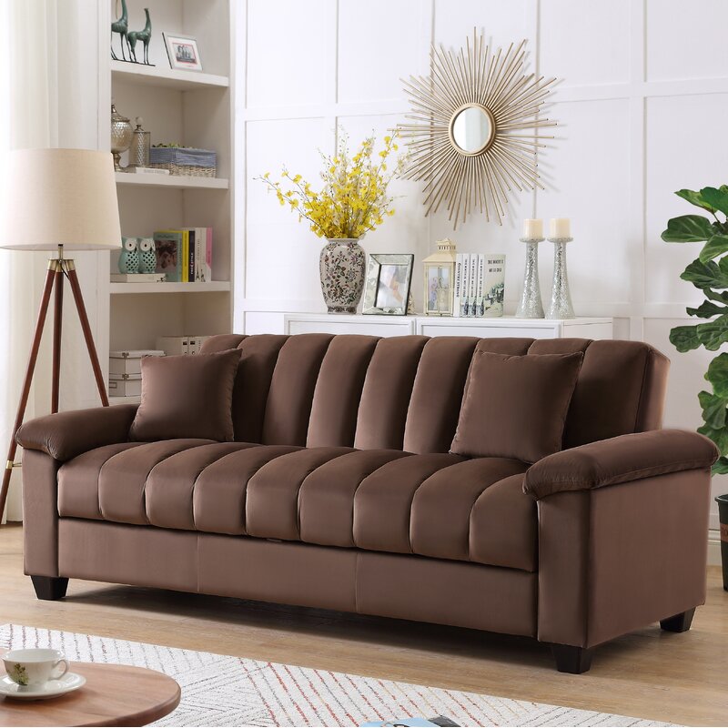 Kavan Velvet 3 Seater Convertible Sofa Cum Bed In Mocha Brown Colour With Storage - Febonic Living