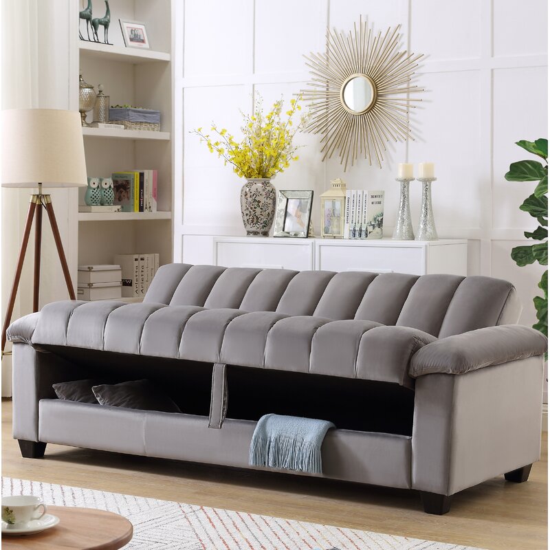 Kavan Velvet 3 Seater Convertible Sofa Cum Bed In Pubble Grey Colour With Storage - Febonic Living
