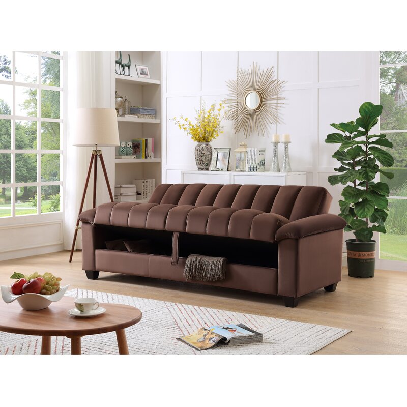 Kavan Velvet 3 Seater Convertible Sofa Cum Bed In Mocha Brown Colour With Storage - Febonic Living