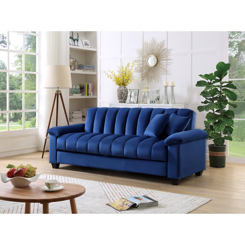 Kavan Velvet 3 Seater Convertible Sofa Cum Bed In Imperial Blue Colour With Storage - Febonic Living