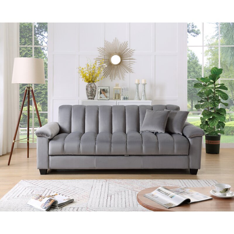 Kavan Velvet 3 Seater Convertible Sofa Cum Bed In Pubble Grey Colour With Storage - Febonic Living