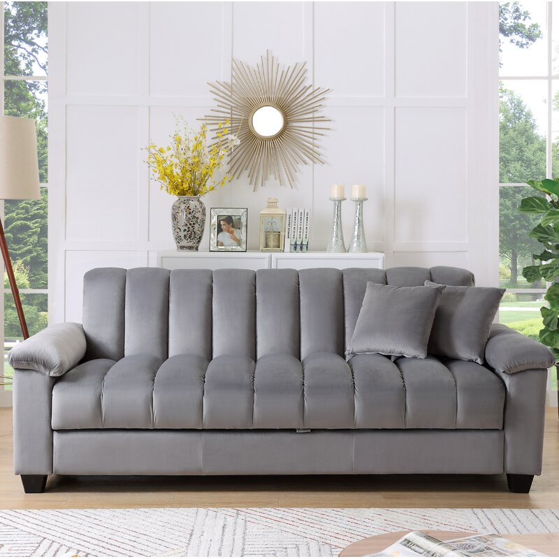 Kavan Velvet 3 Seater Convertible Sofa Cum Bed In Pubble Grey Colour With Storage - Febonic Living