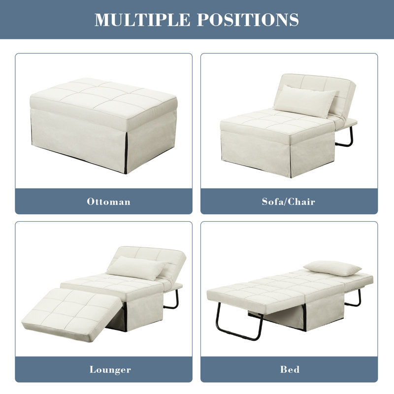 Tara Fabric 1 Seater Foldable Sofa Bed In Ivory Cream Colour - Febonic Living
