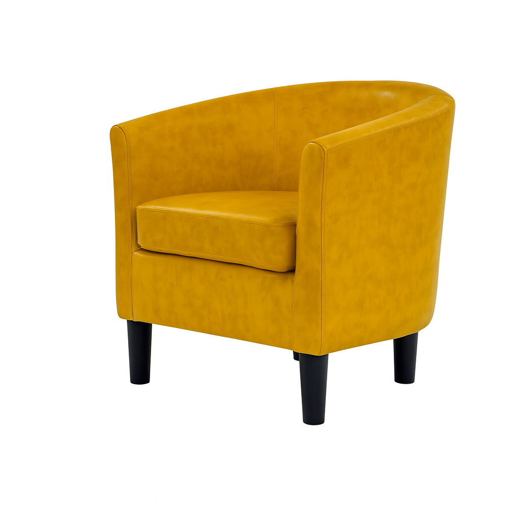 Lovida Leatherette Barrel Chair In Bold Yellow Colour