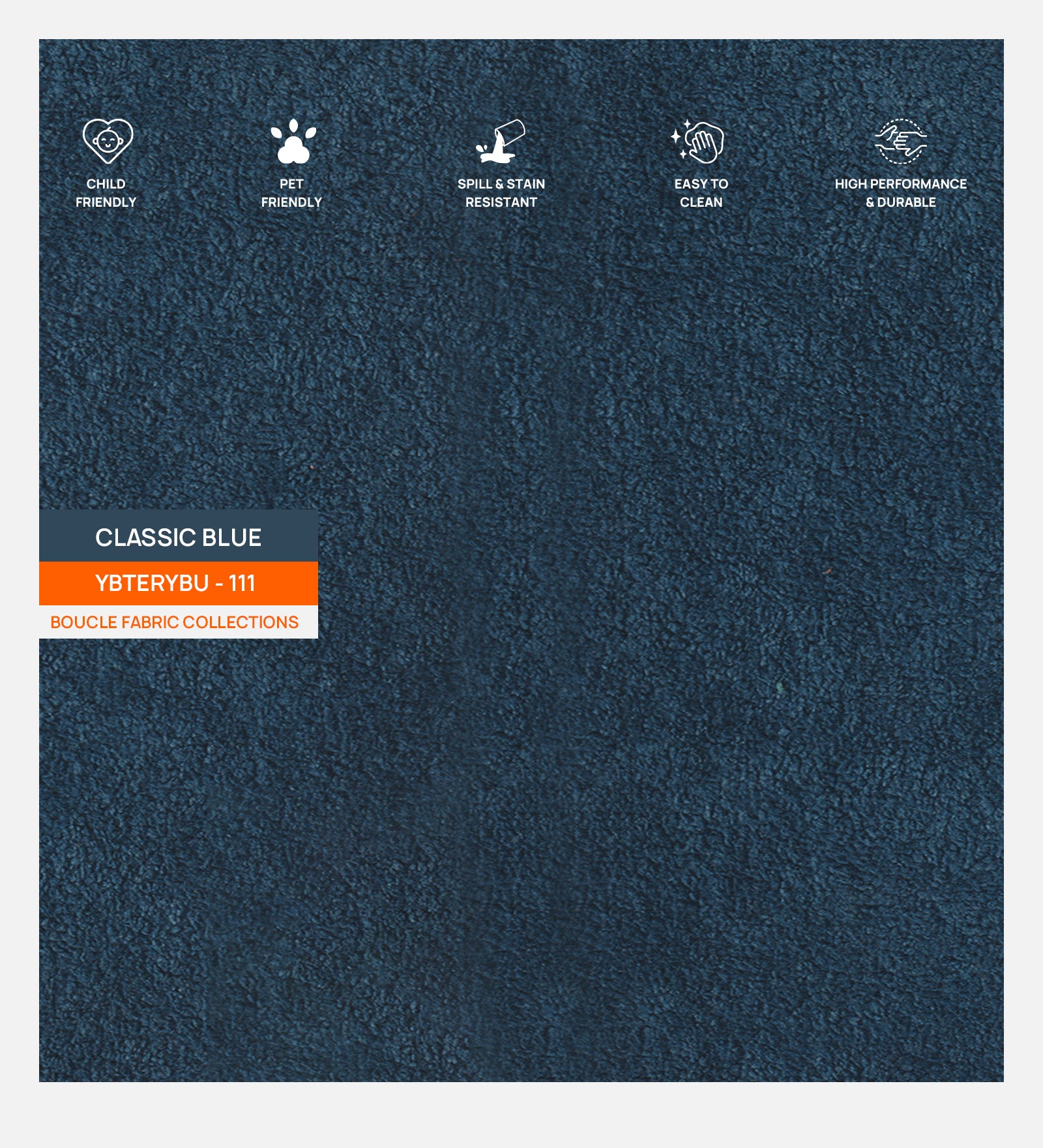 Classic Blue Plain Poly Cotton Boucle Fur Fabric