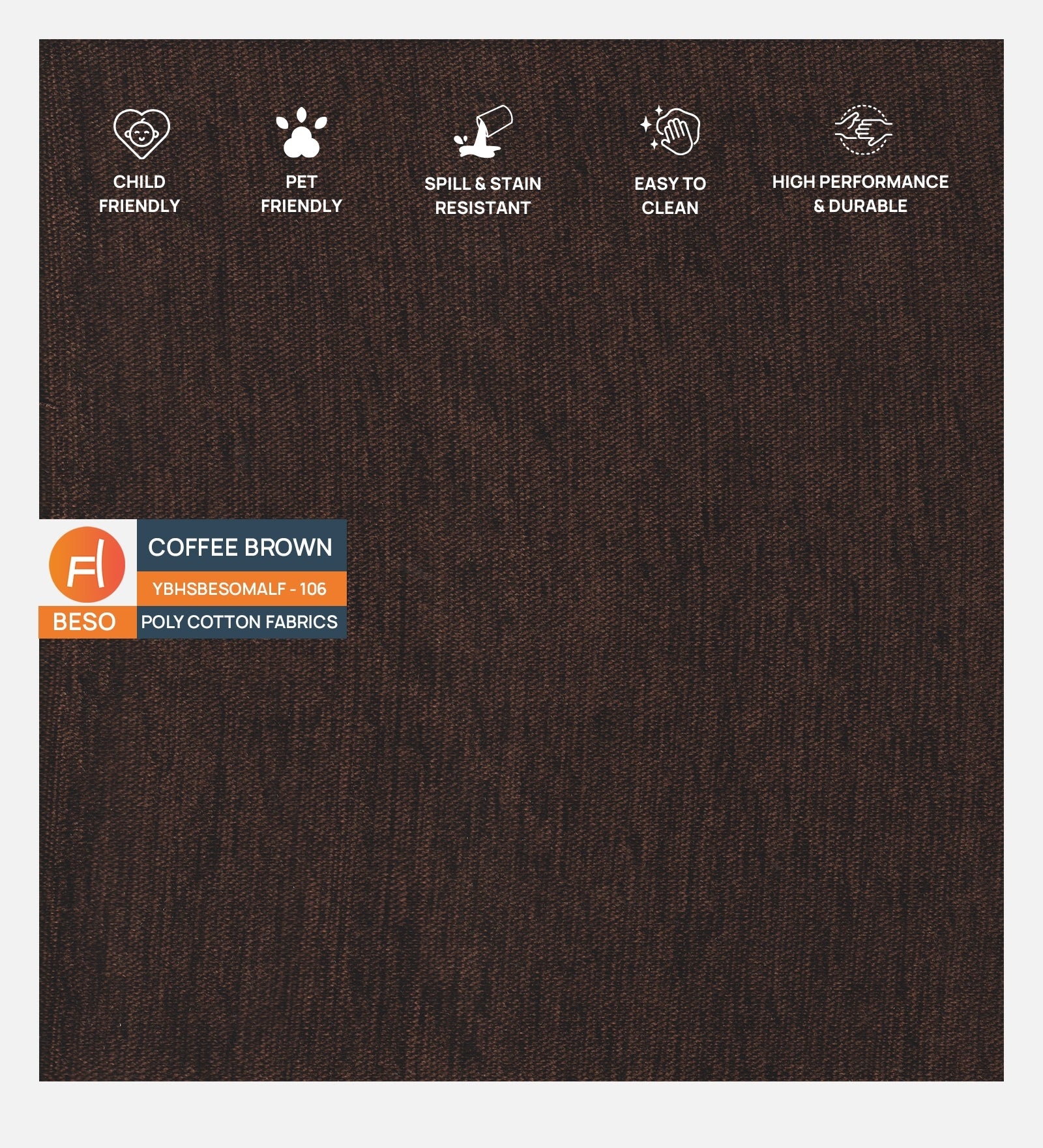 Polycotton Beso Fabric Coffee Brown 106 Code - Febonic Living