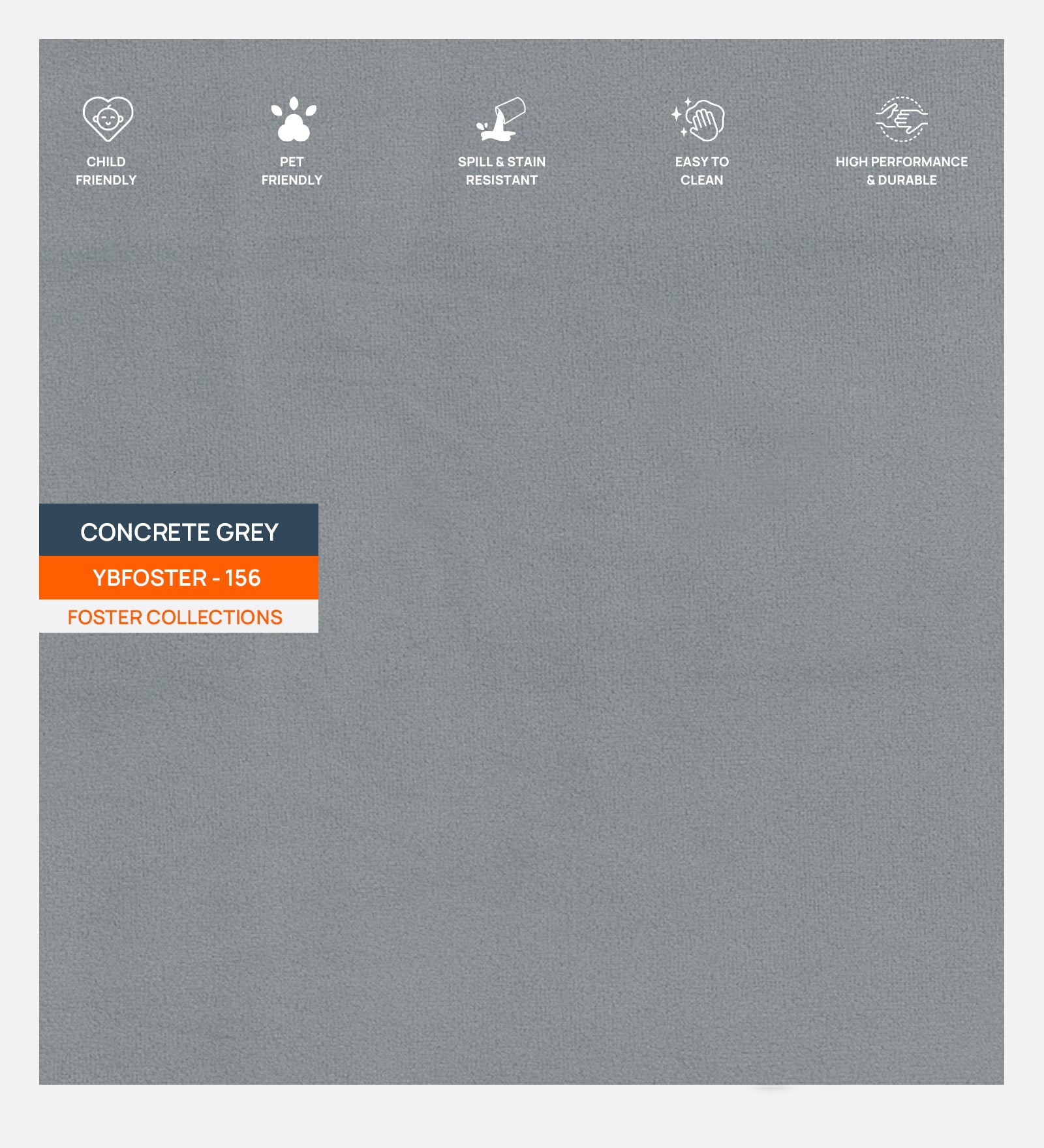 Velvet Foster Fabric Concrete Grey 156 Code - Febonic Living