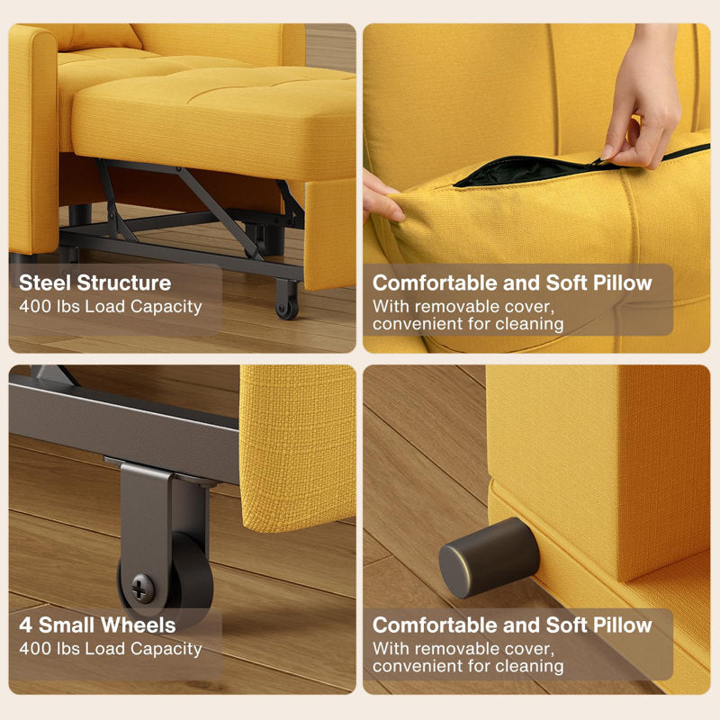 Puppy Fabric 1 Seater Pull Out Sofa Cum Bed In Bold Yellow Colour - Febonic Living