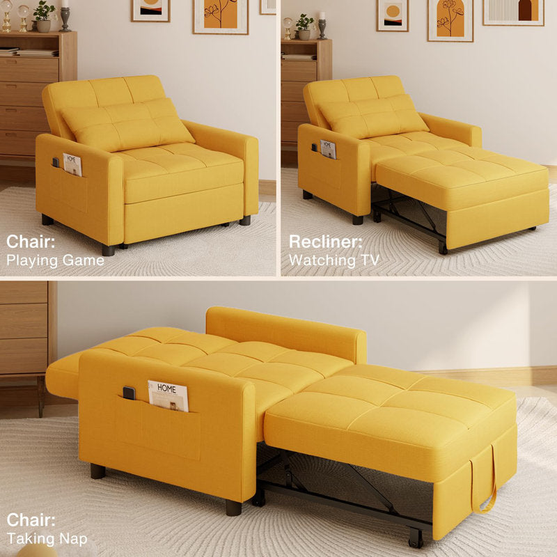 Puppy Fabric 1 Seater Pull Out Sofa Cum Bed In Bold Yellow Colour - Febonic Living
