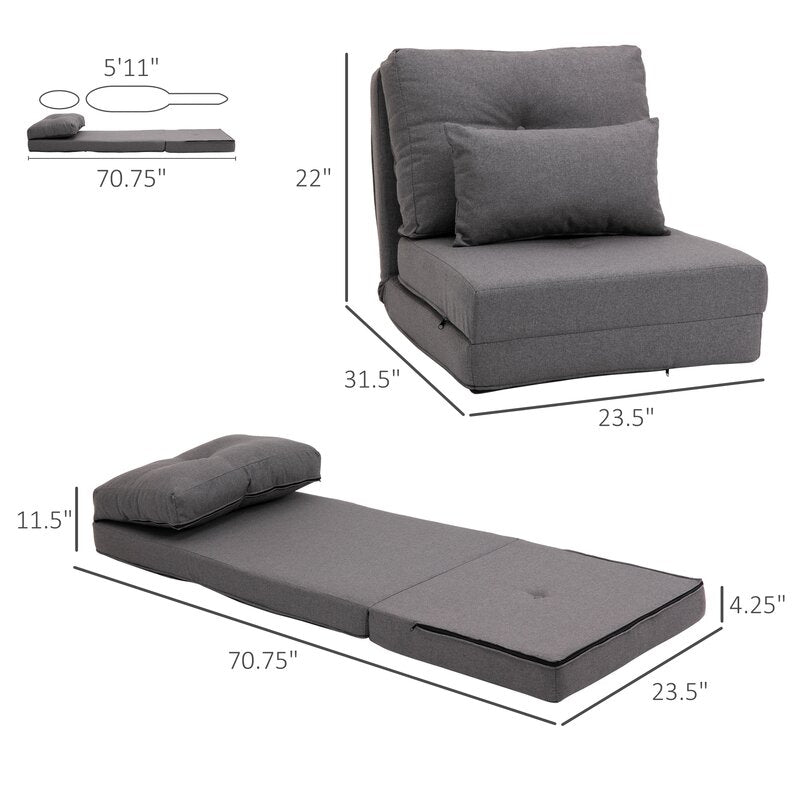 Cross Fabric 1 Seater Foldable Sofa Bed In Sudo Grey Colour - Febonic Living