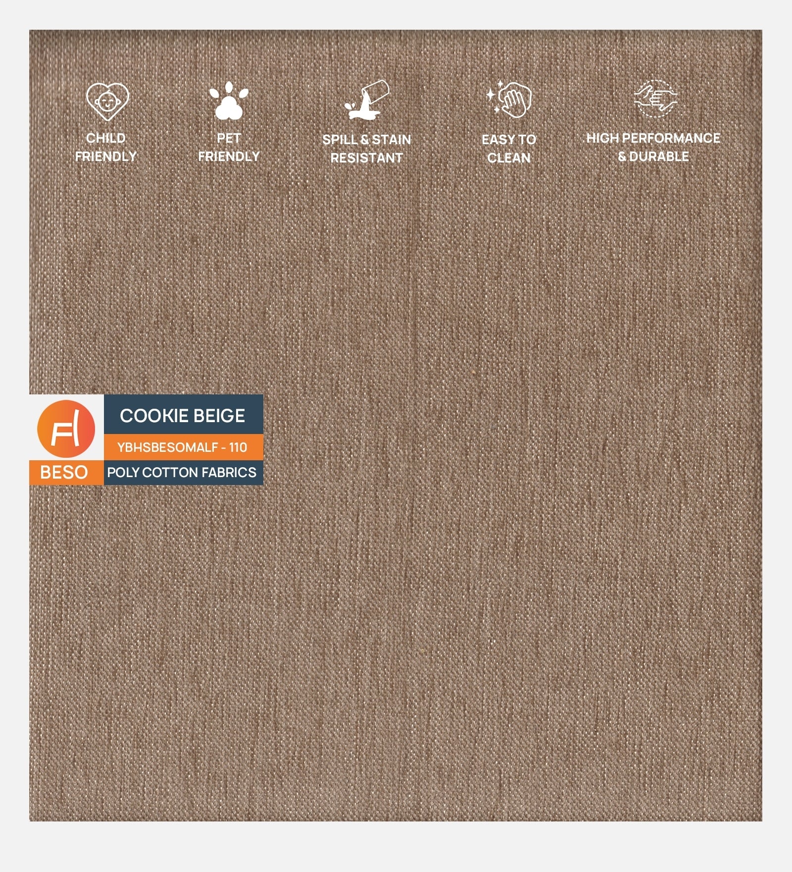 Polycotton Beso Fabric Cookie Beige 110 Code - Febonic Living