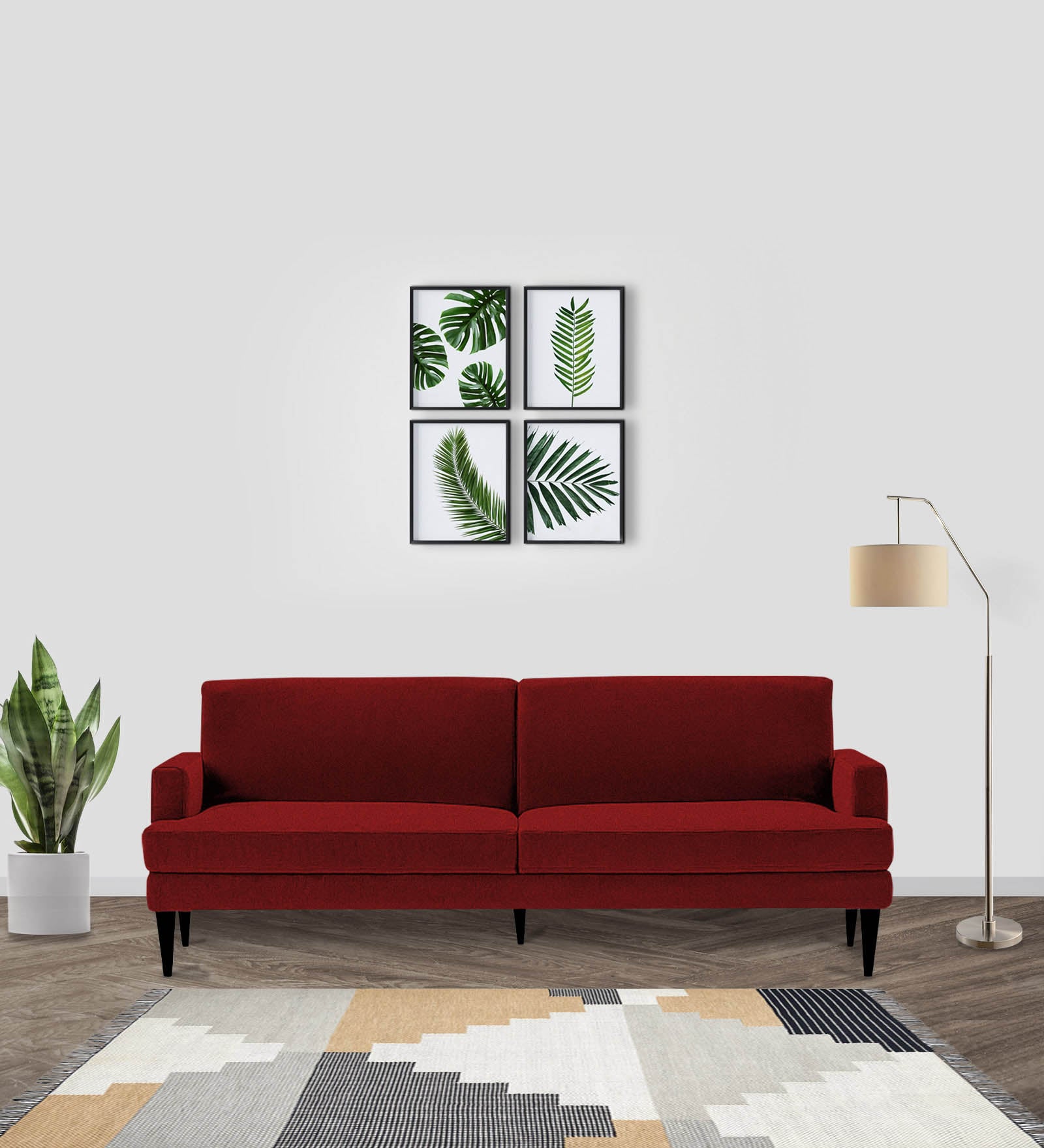 Zoya Fabric 3 Seater Convertible Sofa Cum Bed In Blood Maroon Colour - Febonic Living