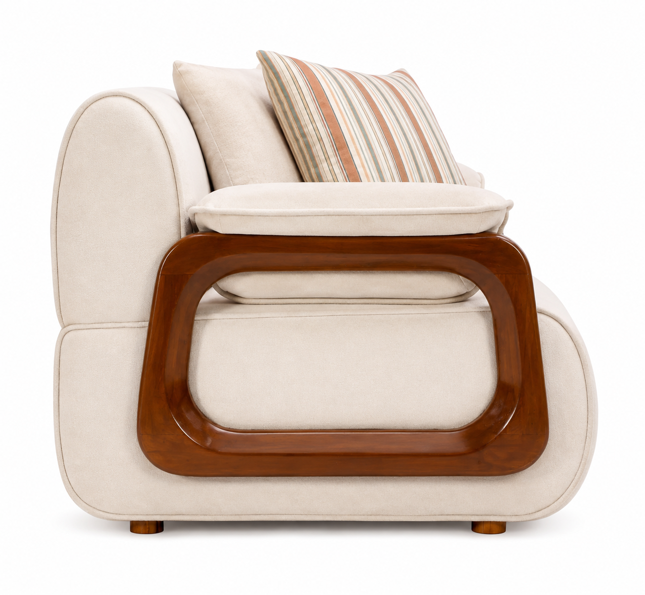 Corvin 1 Seater Fabric Sofa with Wooden Loop Arm - Cream Beige - Side View by Febonic Living