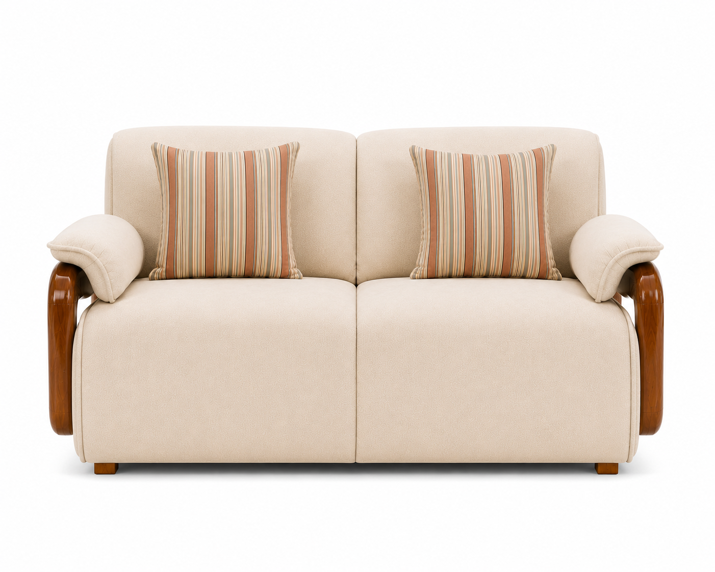 Corvin 2 Seater Fabric Sofa with Wooden Loop Arm - Cream Beige - Front View by Febonic Living