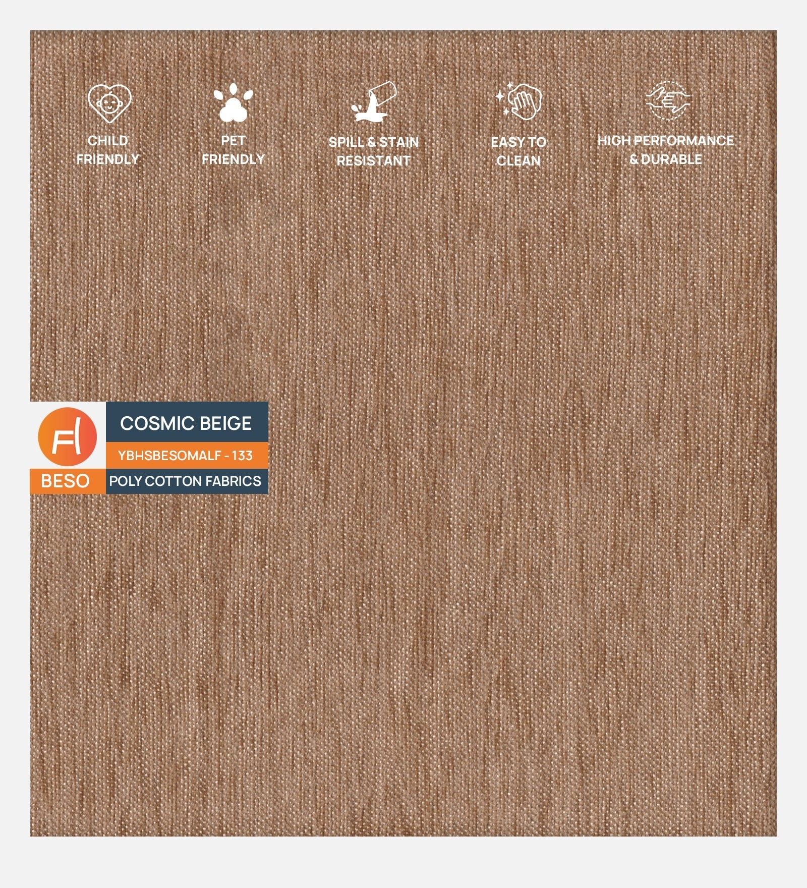 Polycotton Beso Fabric Cosmic Beige 133 Code - Febonic Living