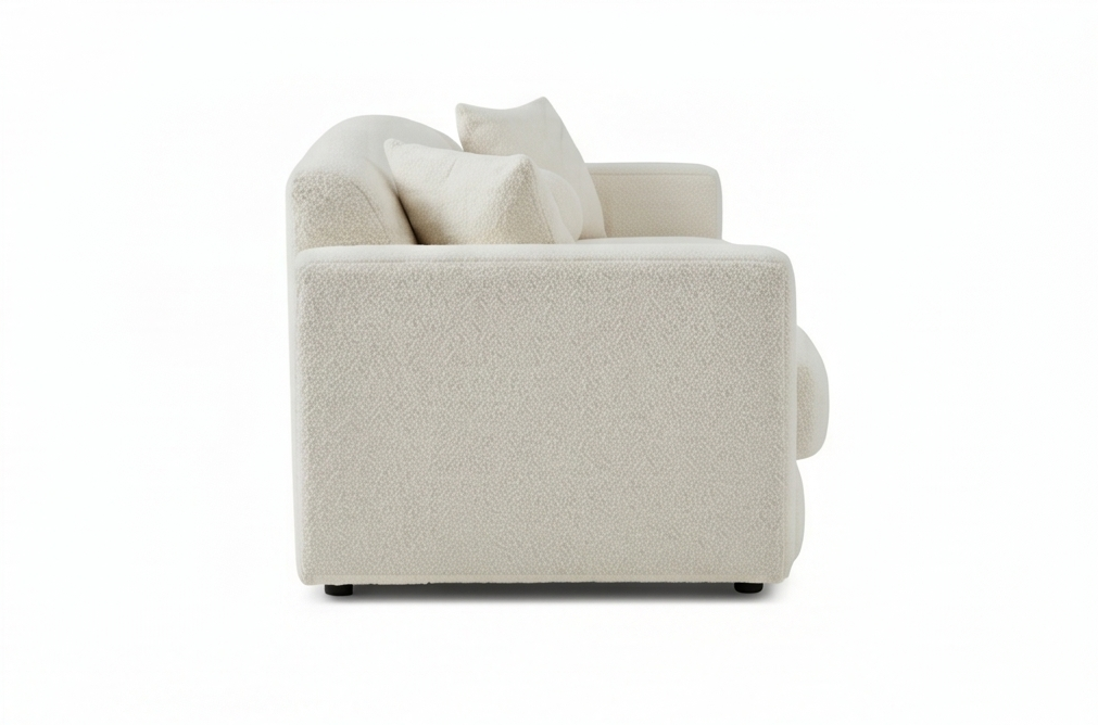 Cosmo 4 Seater Curved Boucle Fabric Sofa - Boucle White
