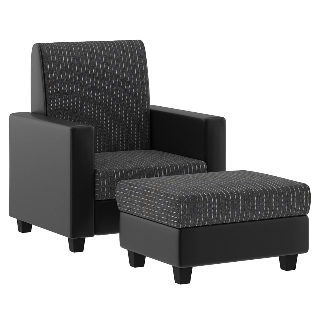 Baley Fabric Barrel Chair With Ottoman In Lama Black Colour - Febonic Living