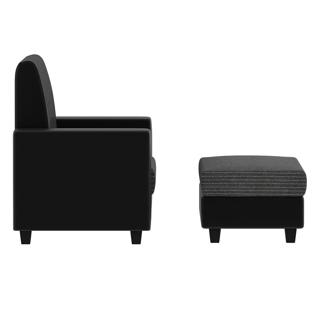 Baley Fabric Barrel Chair With Ottoman In Lama Black Colour - Febonic Living