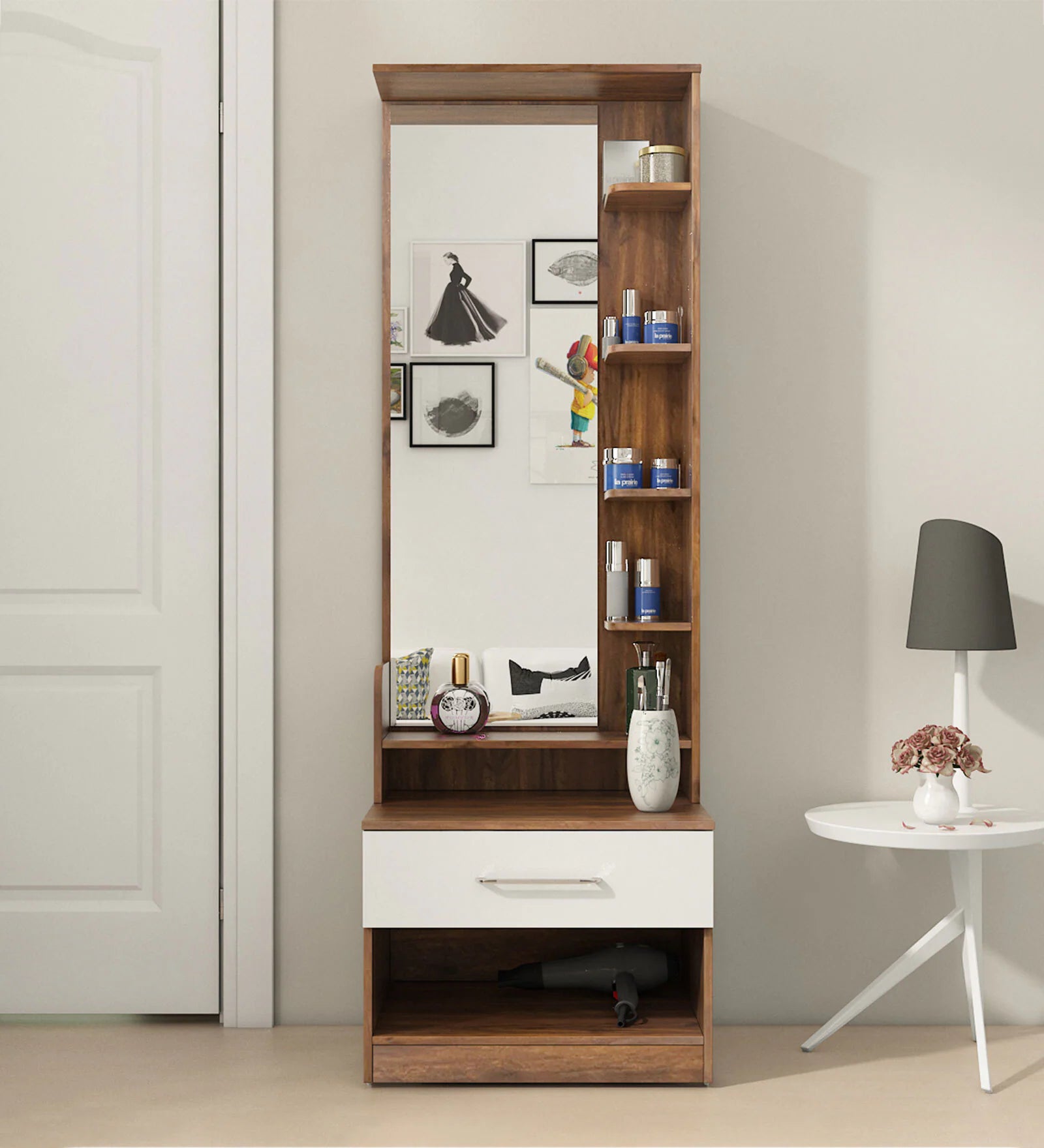 Batum Dressing Unit In Oral Walnut And Frosty White Finish With Mirror - Febonic Living