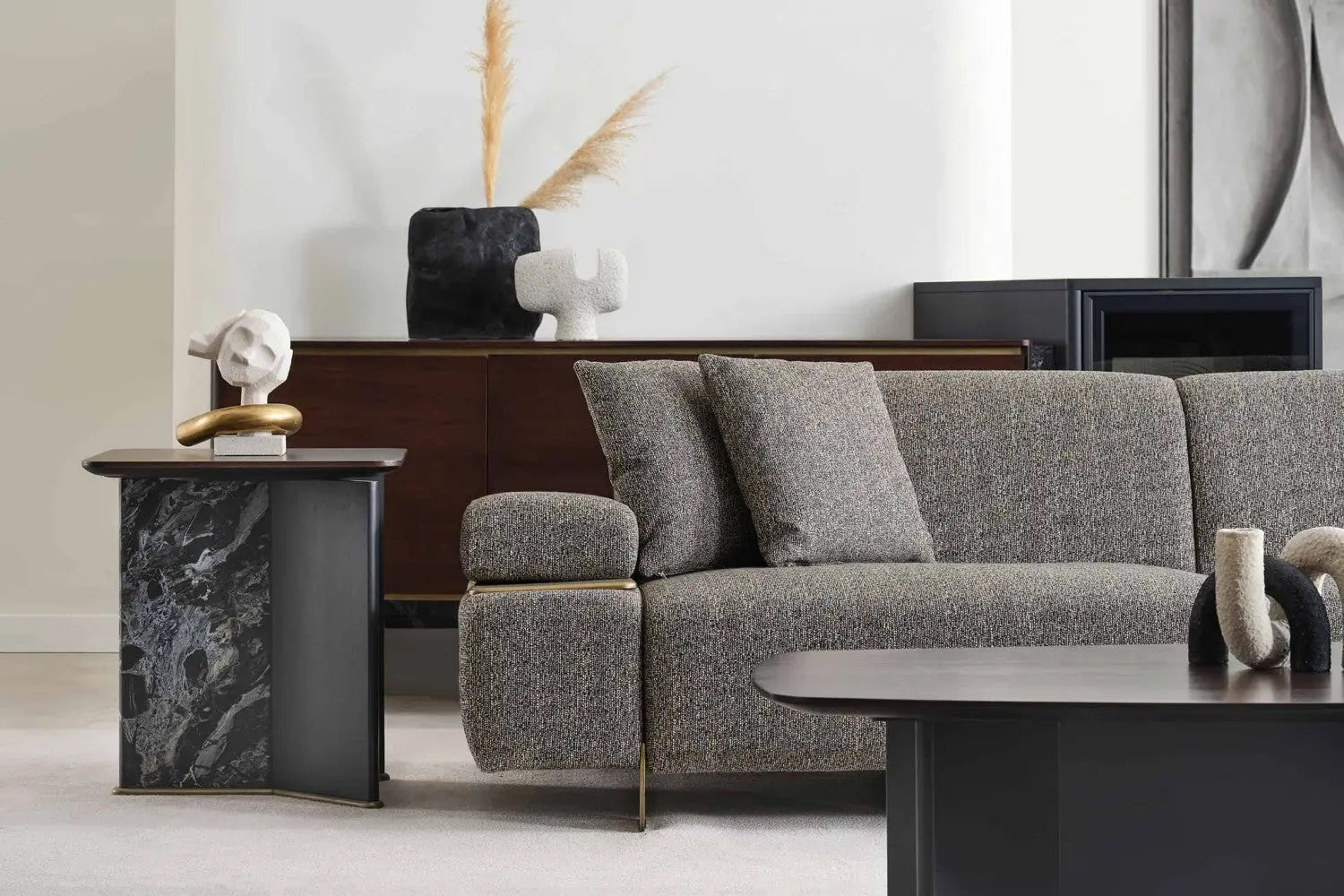 Akt Fabric 6 Seater Corner Sofa In Grey Colour Febonic Living