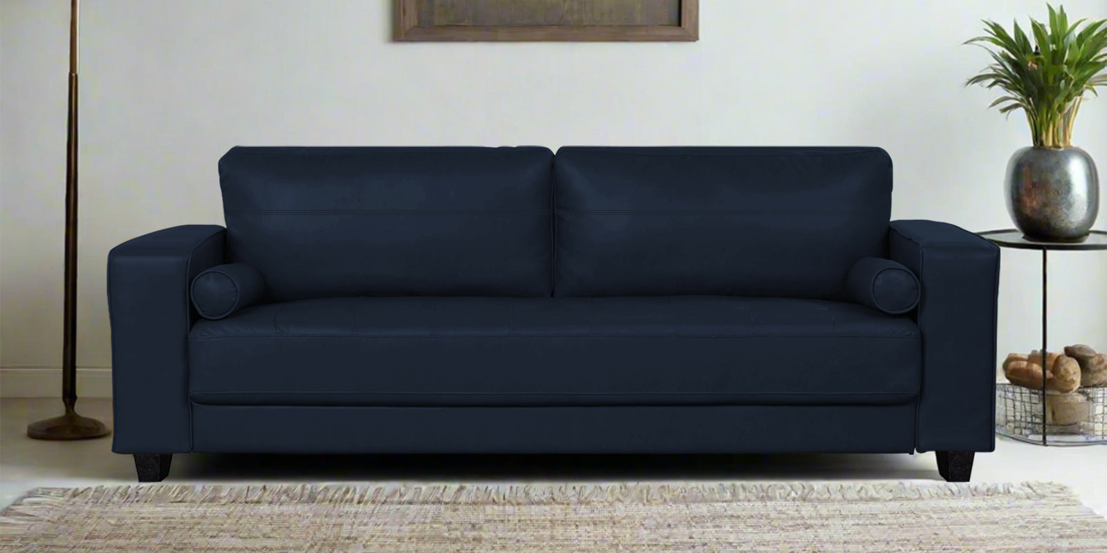 Darwin Leatherette 3 Seater Sofa In Berry Blue Colour - Febonic Living
