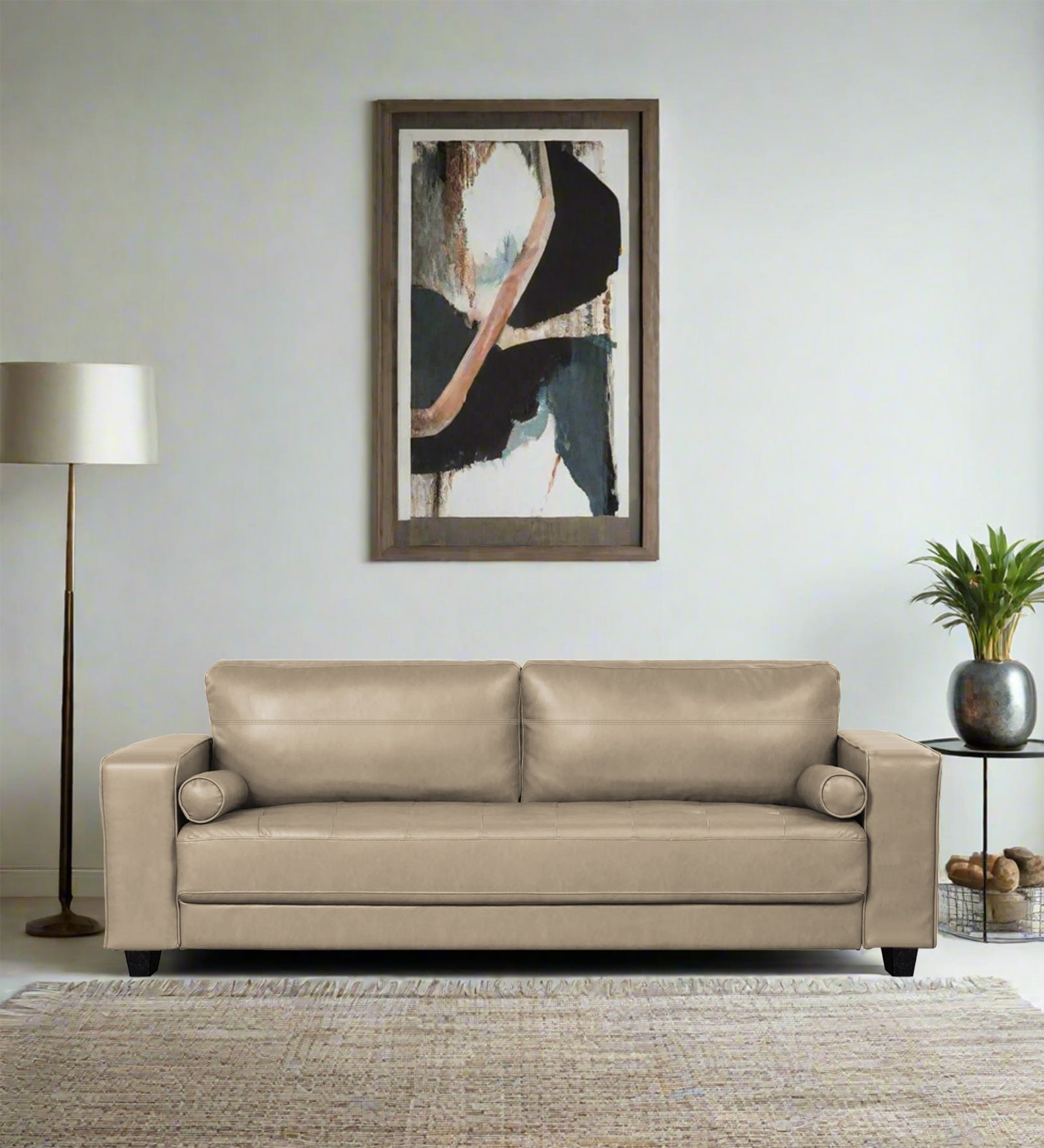 Darwin Leatherette 3 Seater Sofa In Tan Beige Colour - Febonic Living