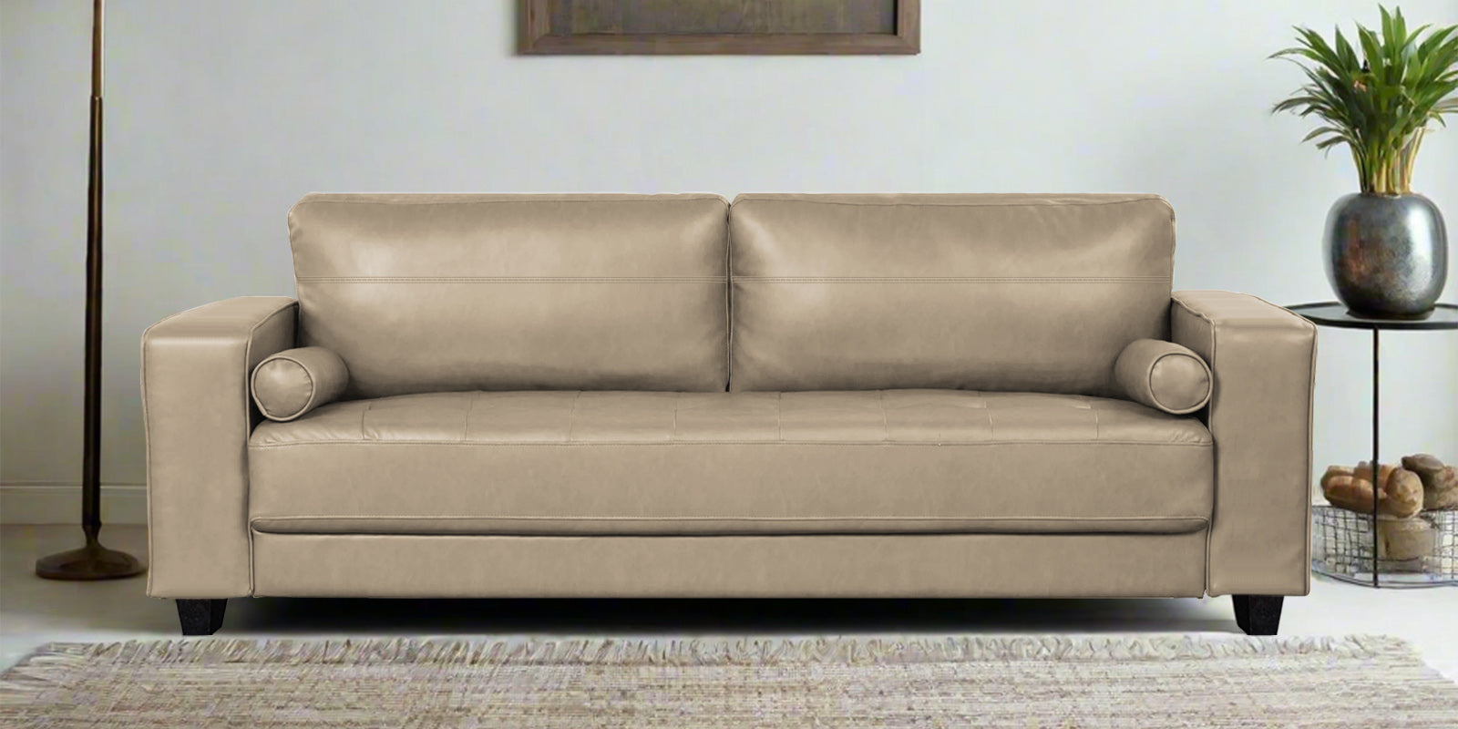Darwin Leatherette 3 Seater Sofa In Tan Beige Colour - Febonic Living