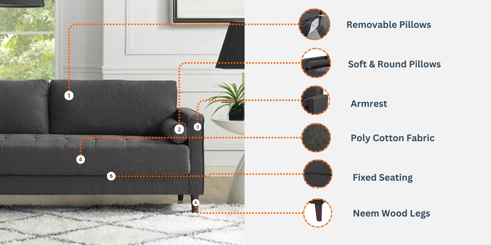 Darvin Fabric 3 Seater Sofa In Coffee Brown Colour - Febonic Living