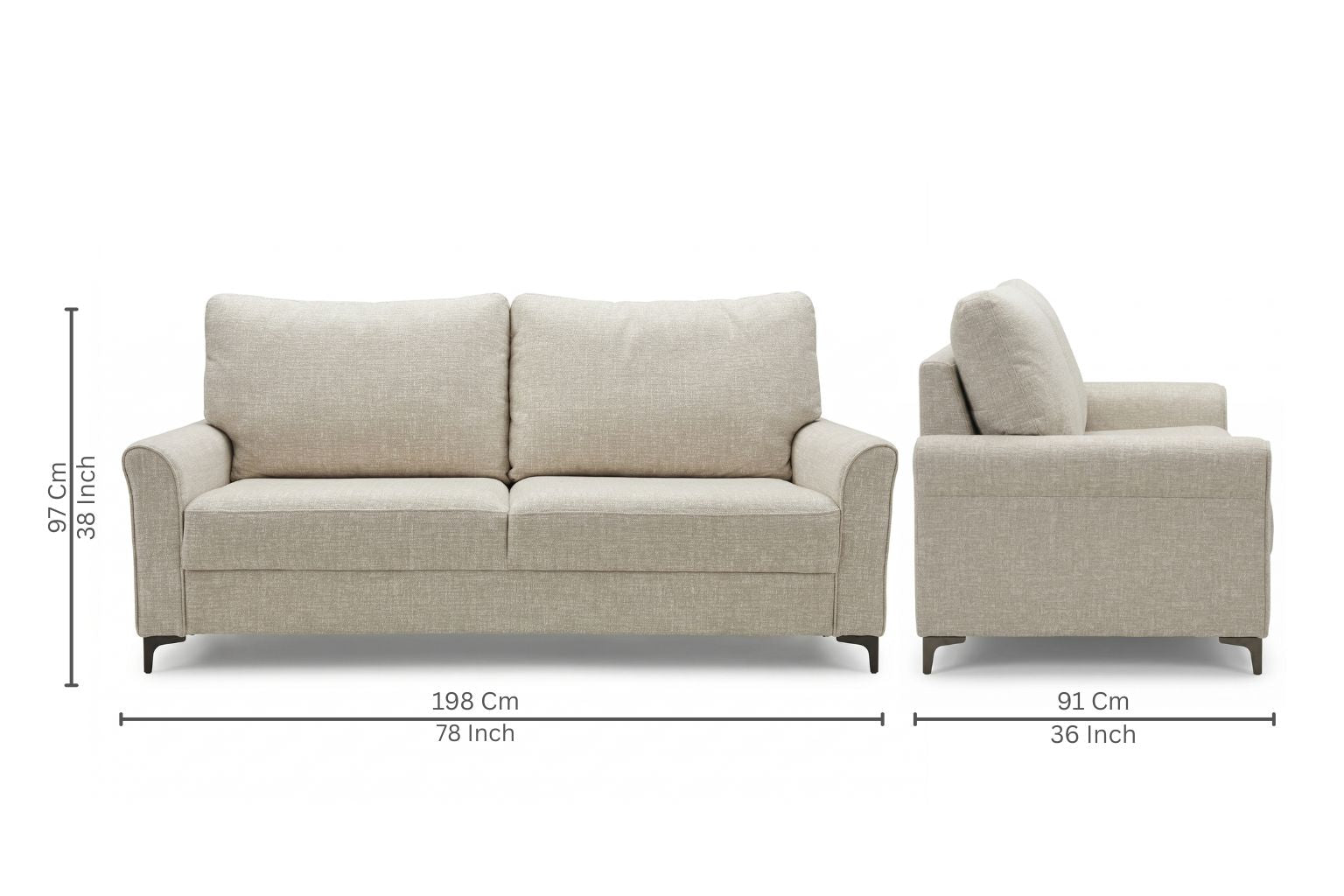 Daroox 3 Seater Fabric Sofa - Taupe Cream