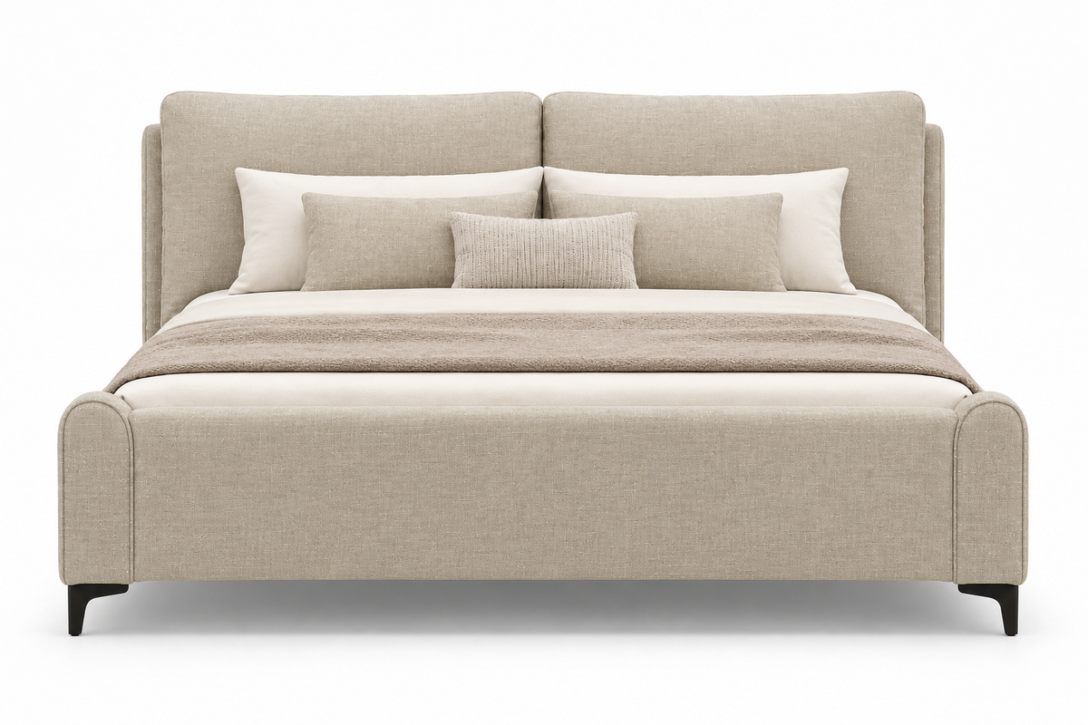 Daroox Upholstered King Size Bed - Taupe Cream