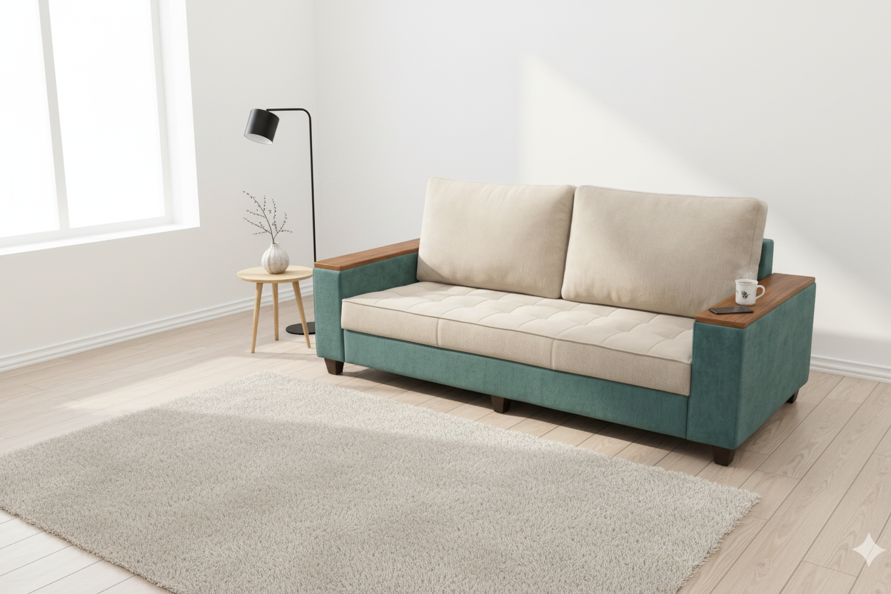 Darwin 3 Seater Fabric Sofa - Jade Green And Beige