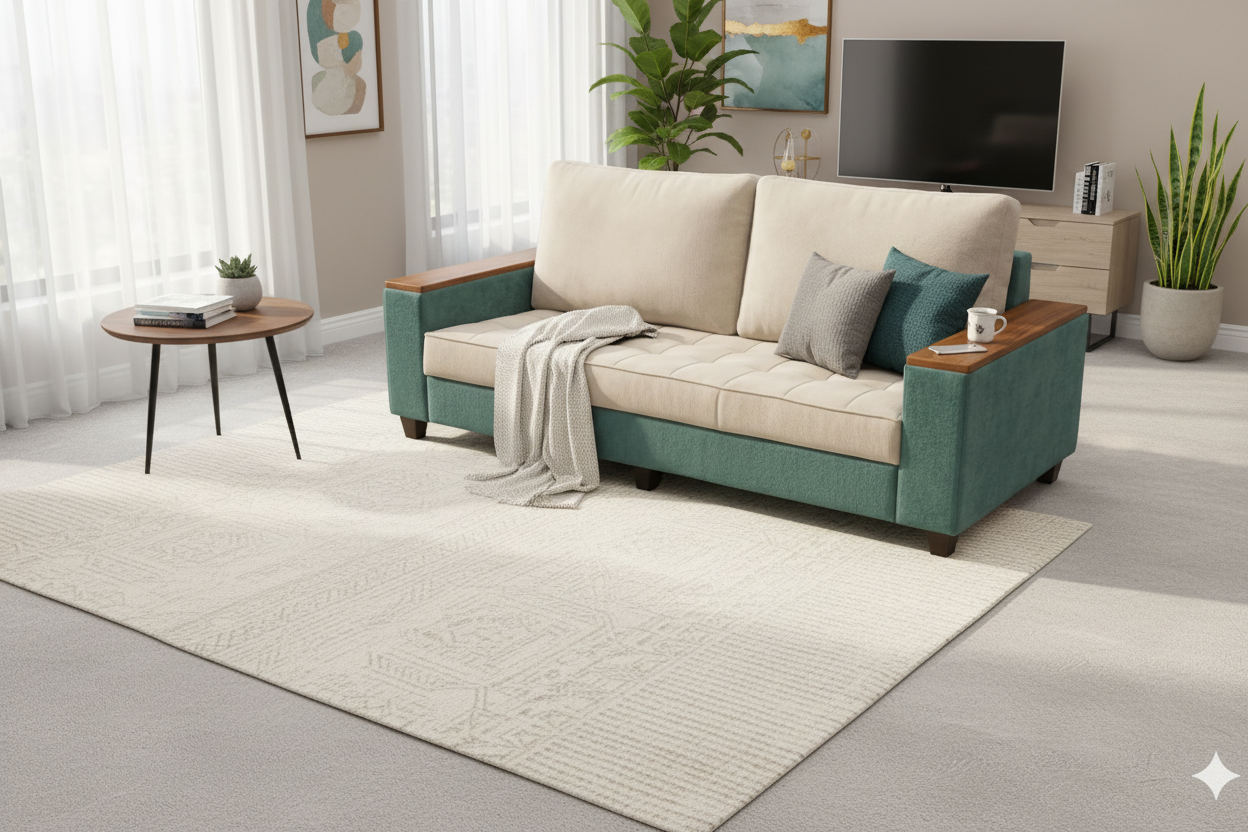 Darwin 3 Seater Fabric Sofa - Jade Green And Beige