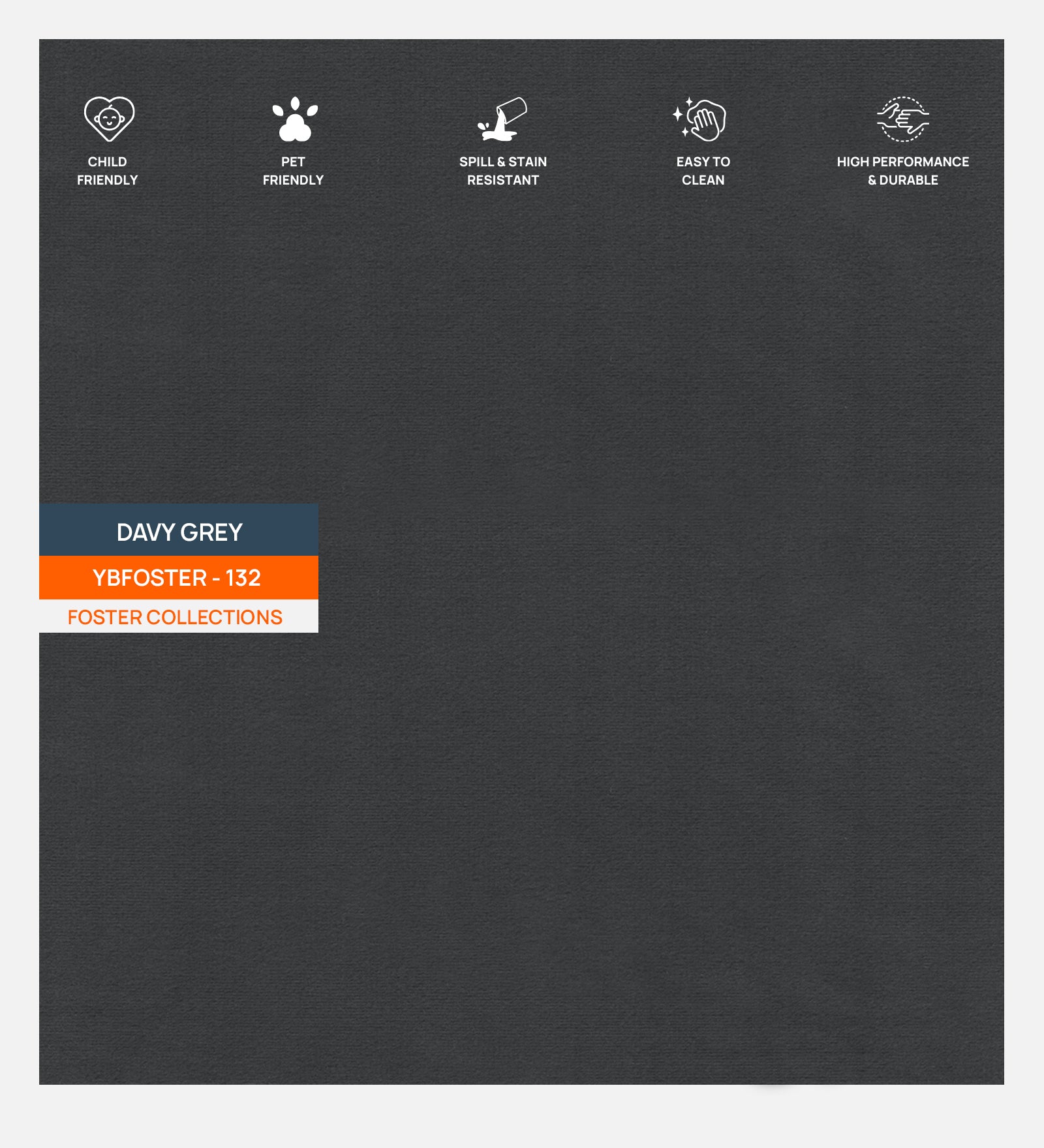 Velvet Foster Fabric Davy Grey 132 Code - Febonic Living