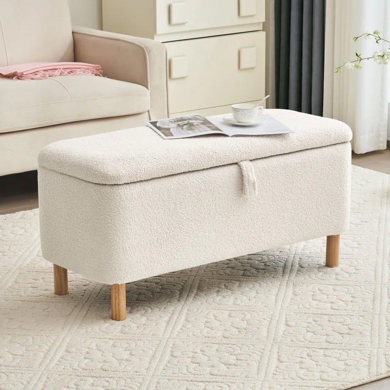 Daya Boucle Fabric Ottoman In Bright White Colour With Storage - Febonic Living