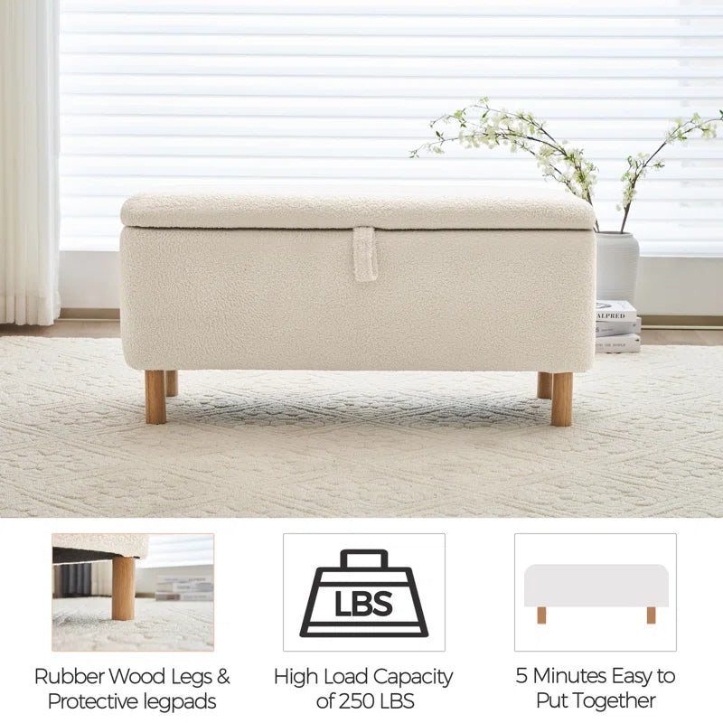 Daya Boucle Fabric Ottoman In Bright White Colour With Storage - Febonic Living