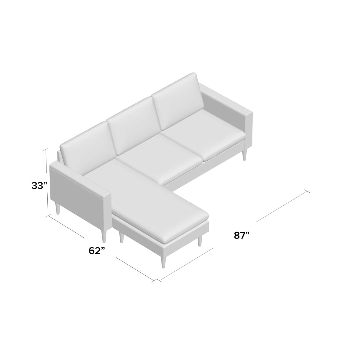 Declan Fabric RHS Sectional Sofa (2+Lounger) In Nimbus Grey Colour