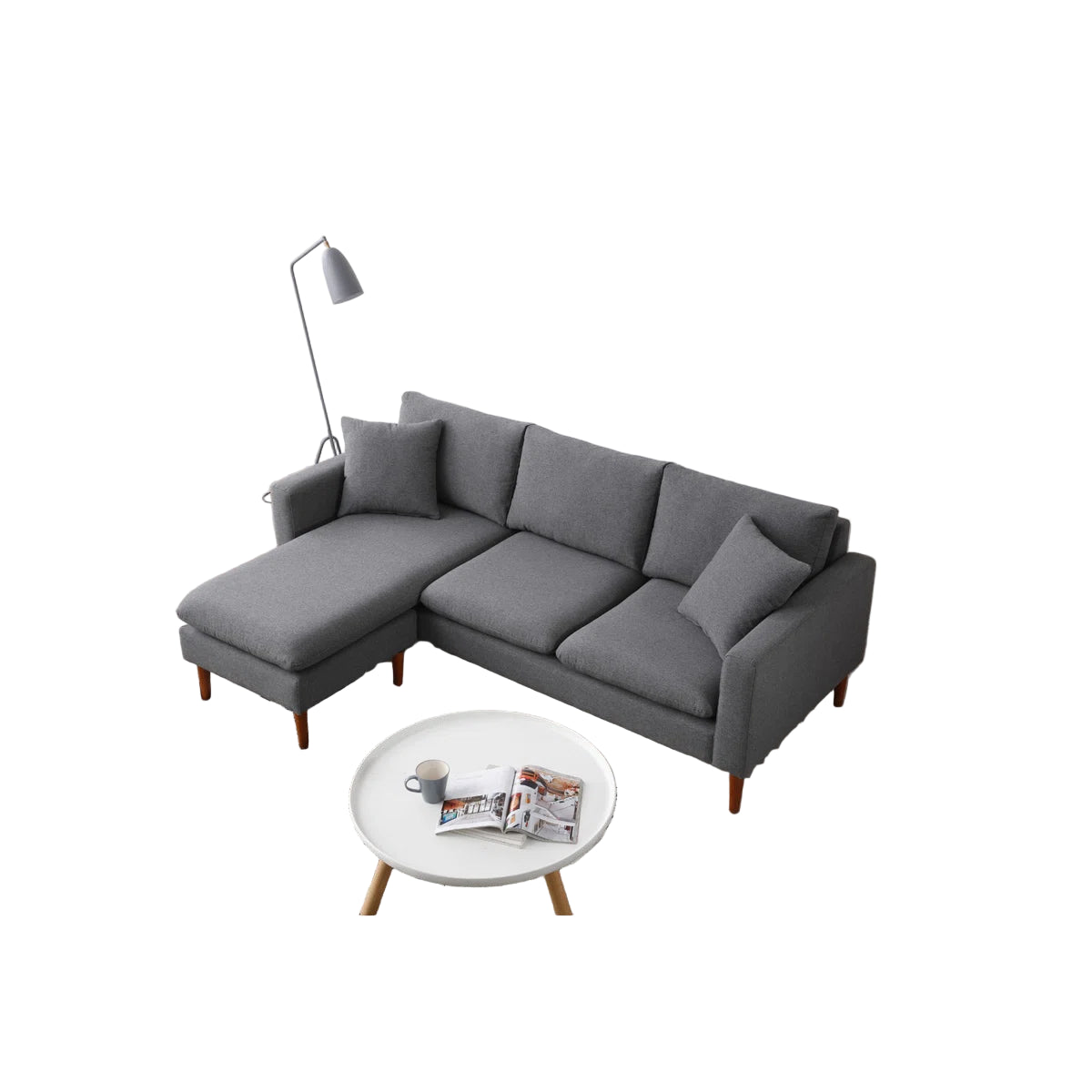 Declan Fabric RHS Sectional Sofa (2+Lounger) In Nimbus Grey Colour