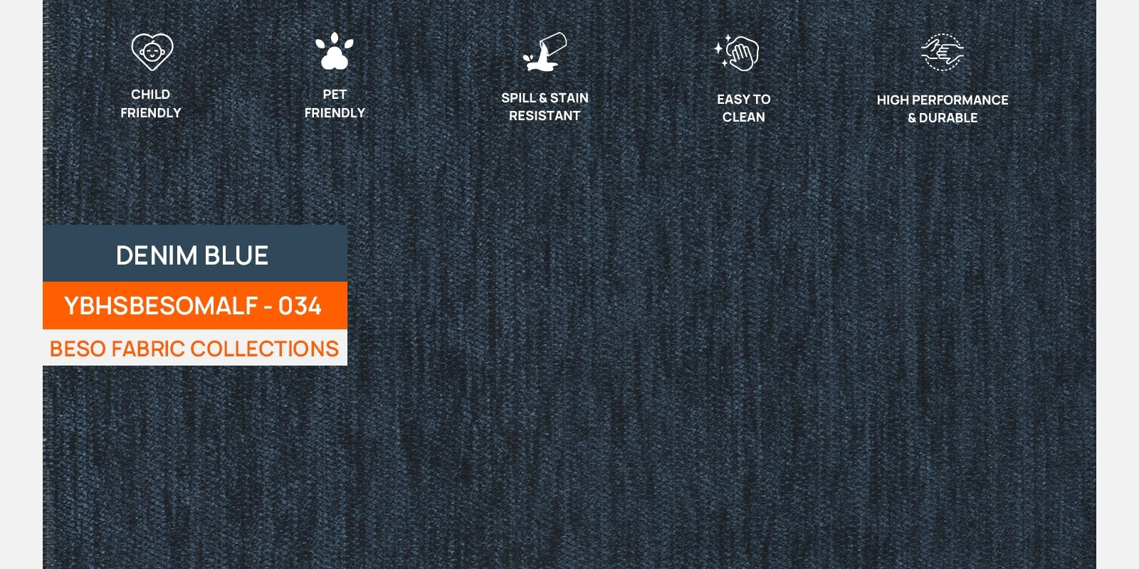 Noha Fabric 3 Seater Sofa In Denim Blue Colour