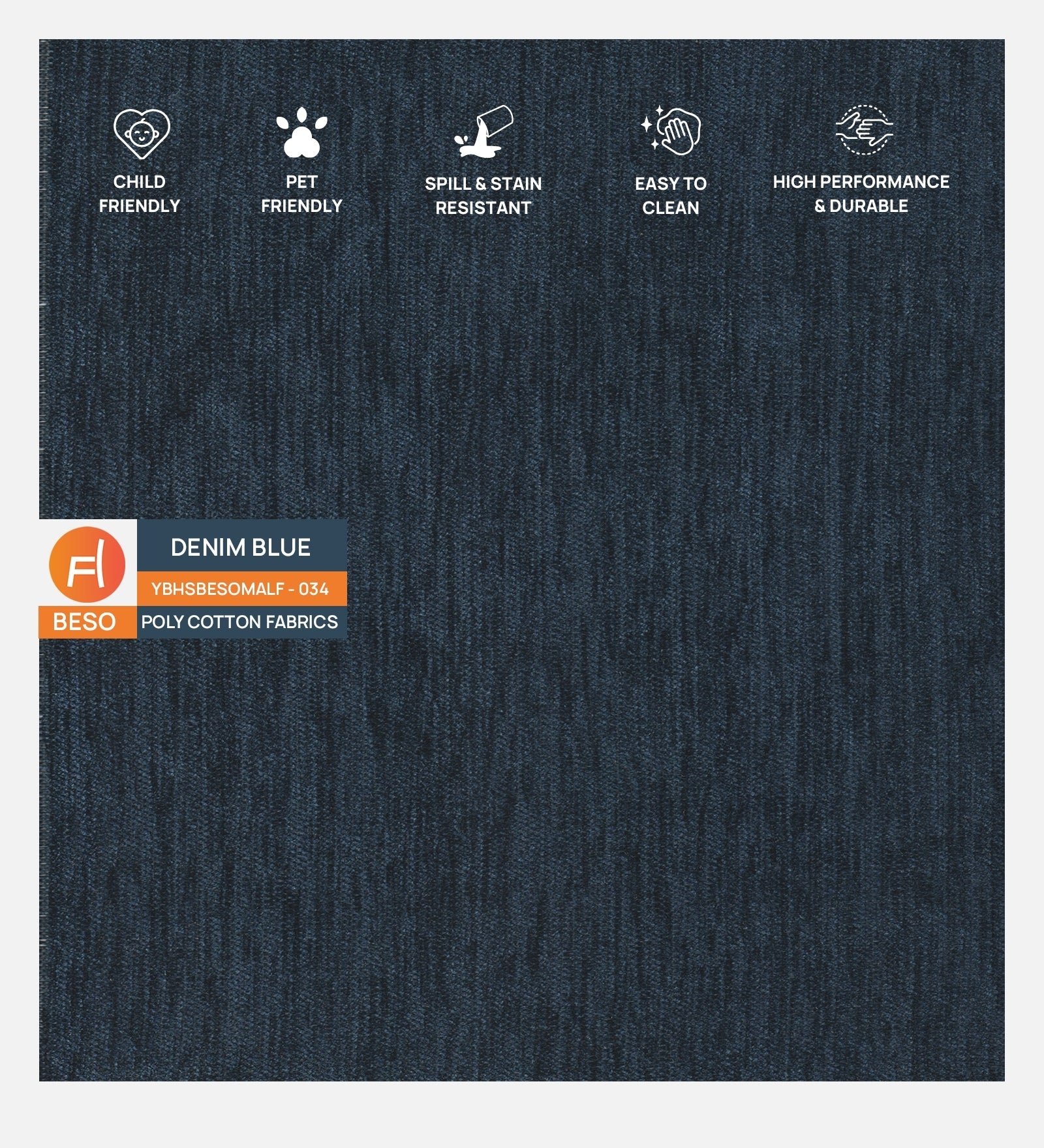 Polycotton Beso Fabric Denim Blue 034 Code - Febonic Living