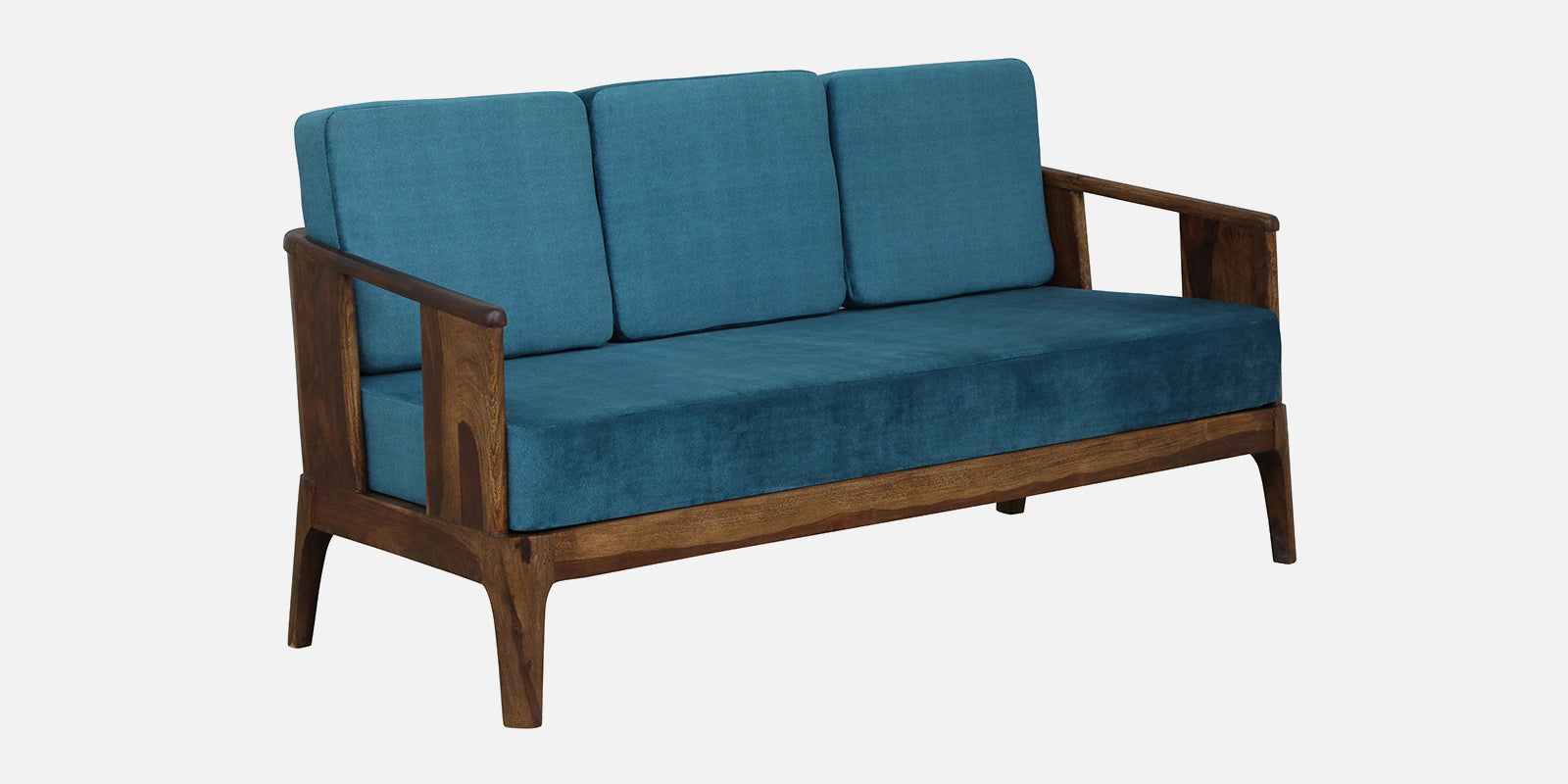 Bano Sheesham Wood 3 Seater Sofa In Blue Colour - Febonic Living