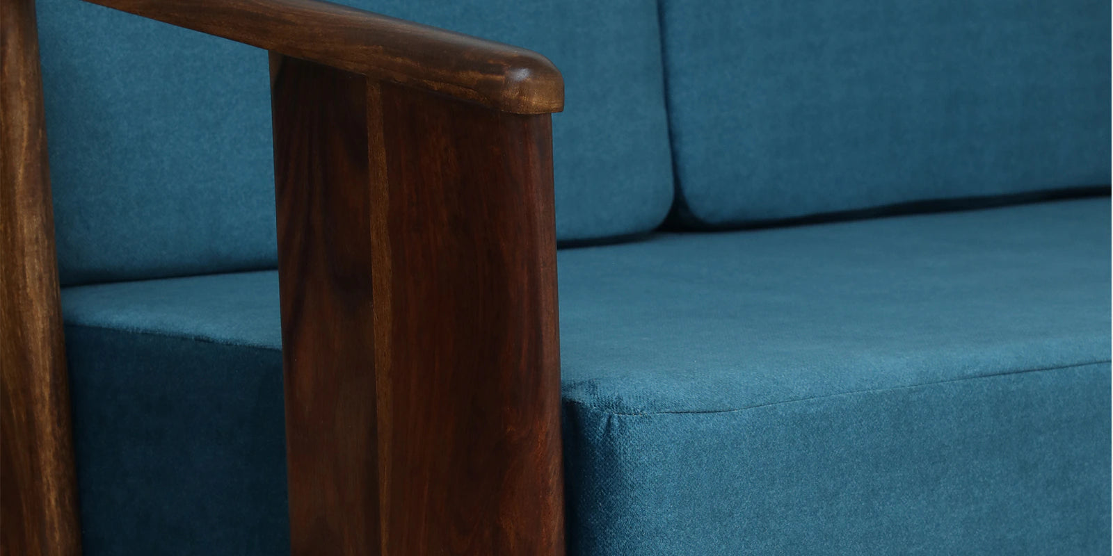 Bano Sheesham Wood 3 Seater Sofa In Blue Colour - Febonic Living