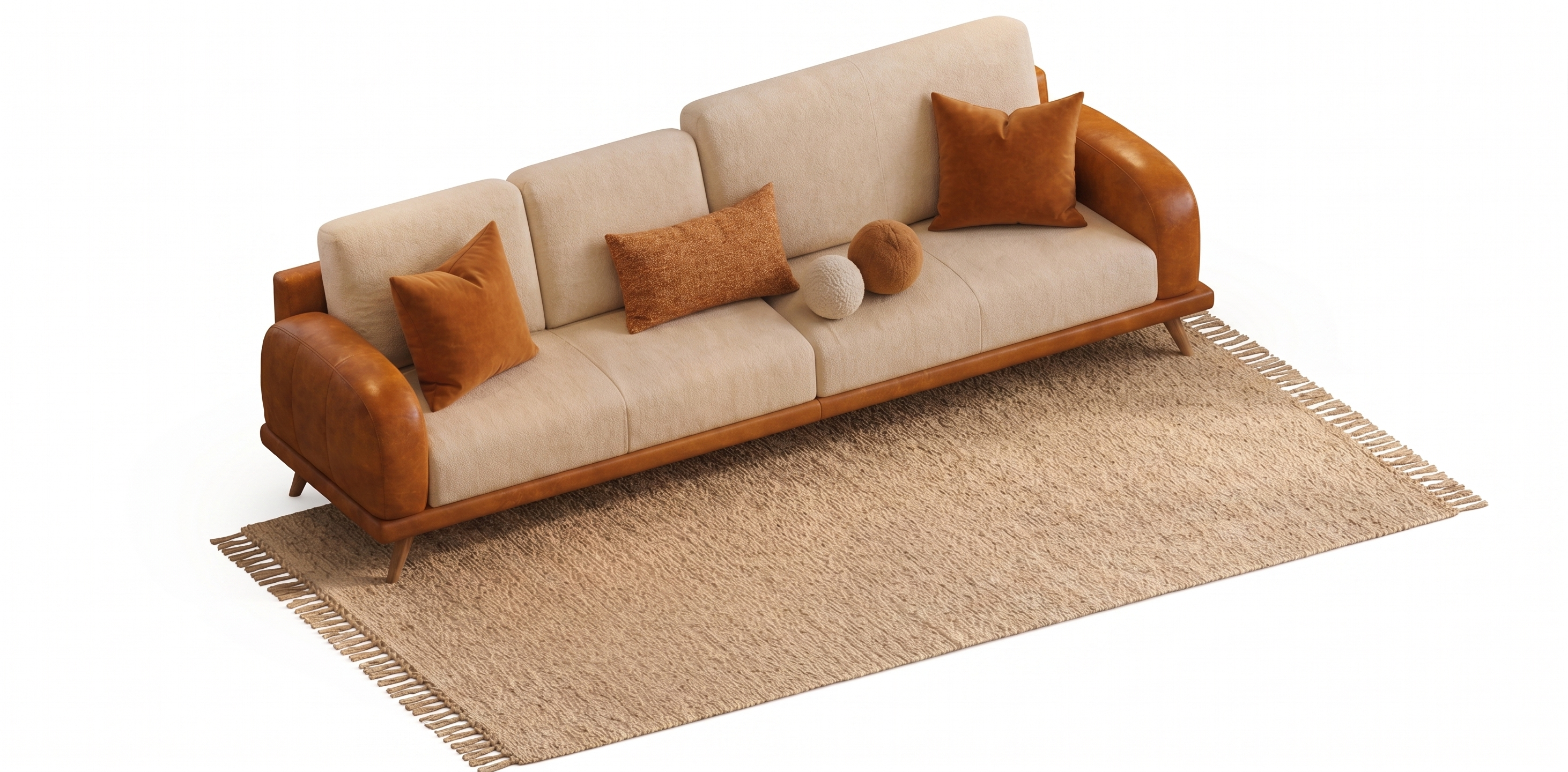 Felix 4 Seater Fabric Sofa - Rust and Beige