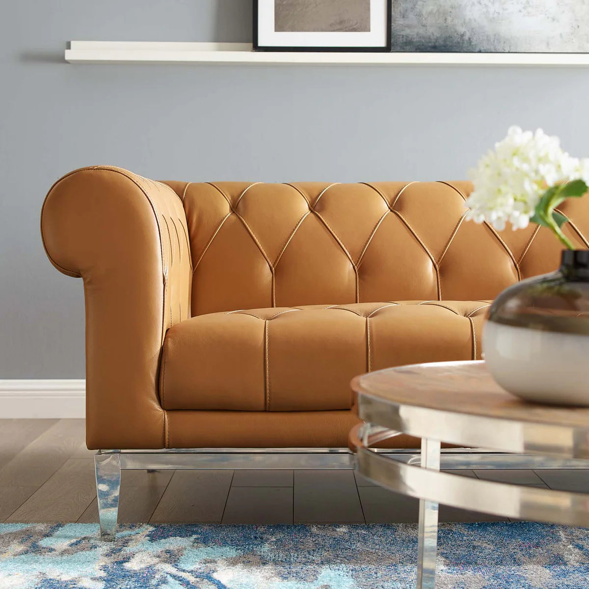 Mickey Leatherette 3 Seater Sofa In Royal Orange Colour - Febonic Living